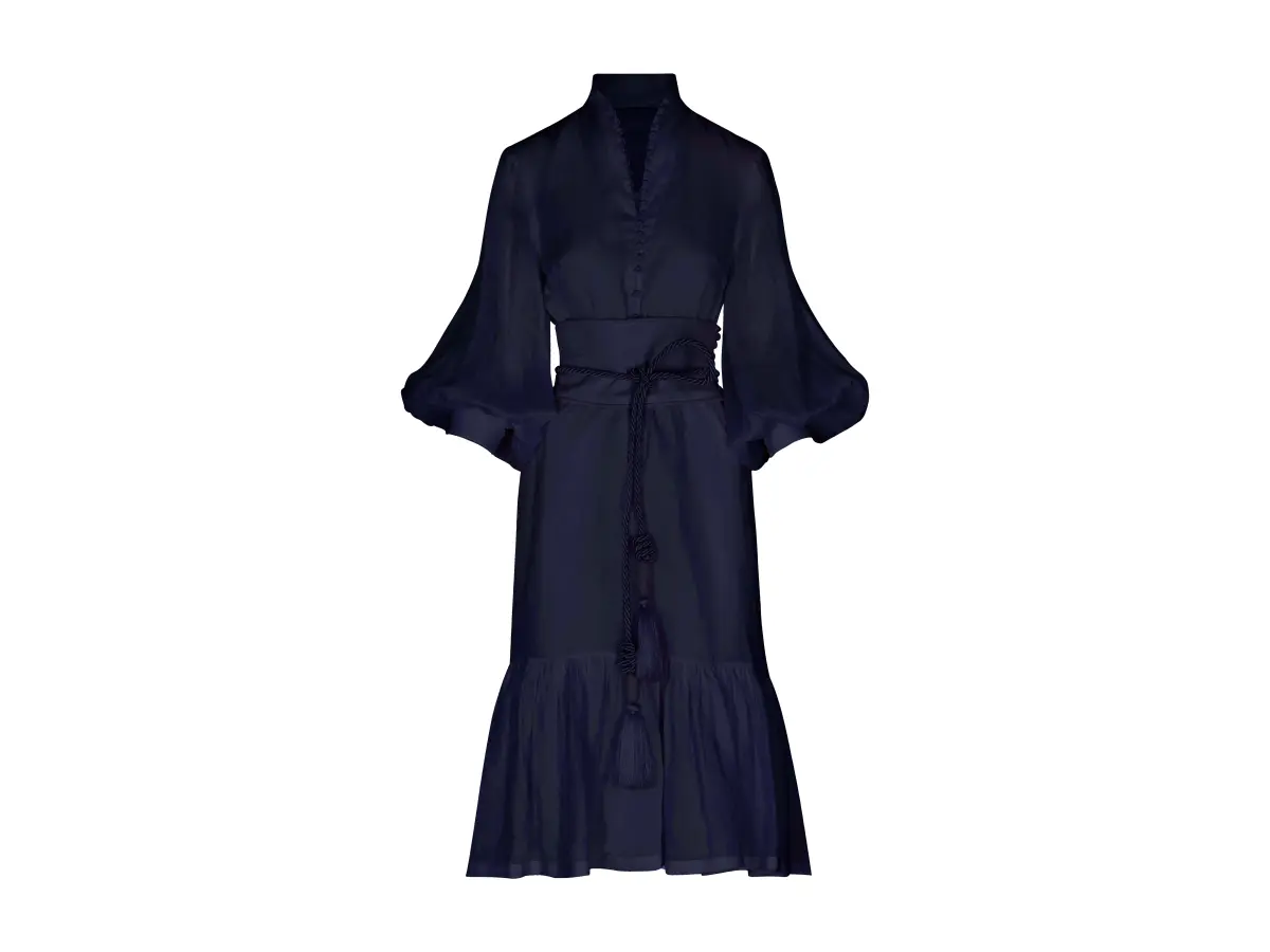 Vestido Lino Navy de Andrés Otálora - Diseño Colombiano Talla 10