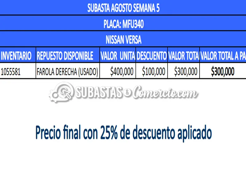 Salvamento Nissan Versa - 2013 - 340 - Mosquera — imagen 2 de 8